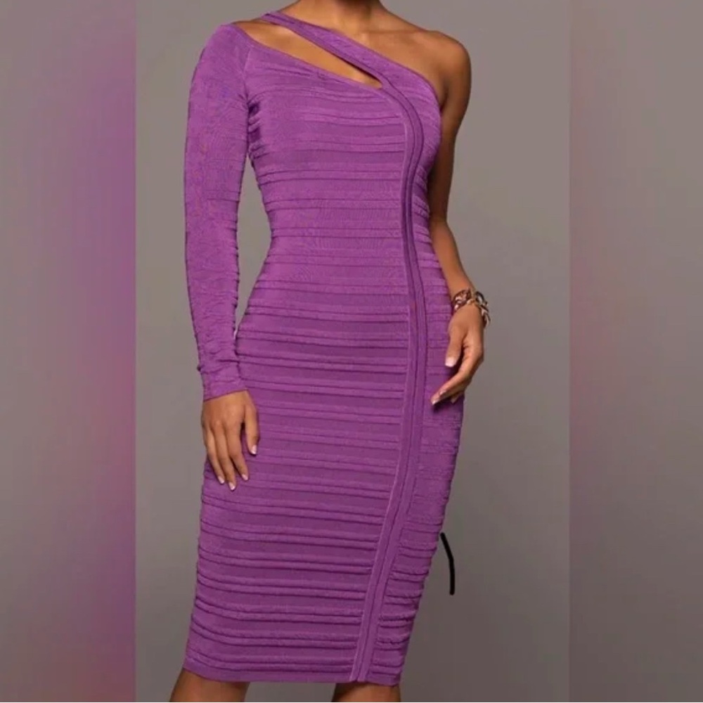 JLUXLABEL Purple Asymmetrical Ribbed Midi Dress